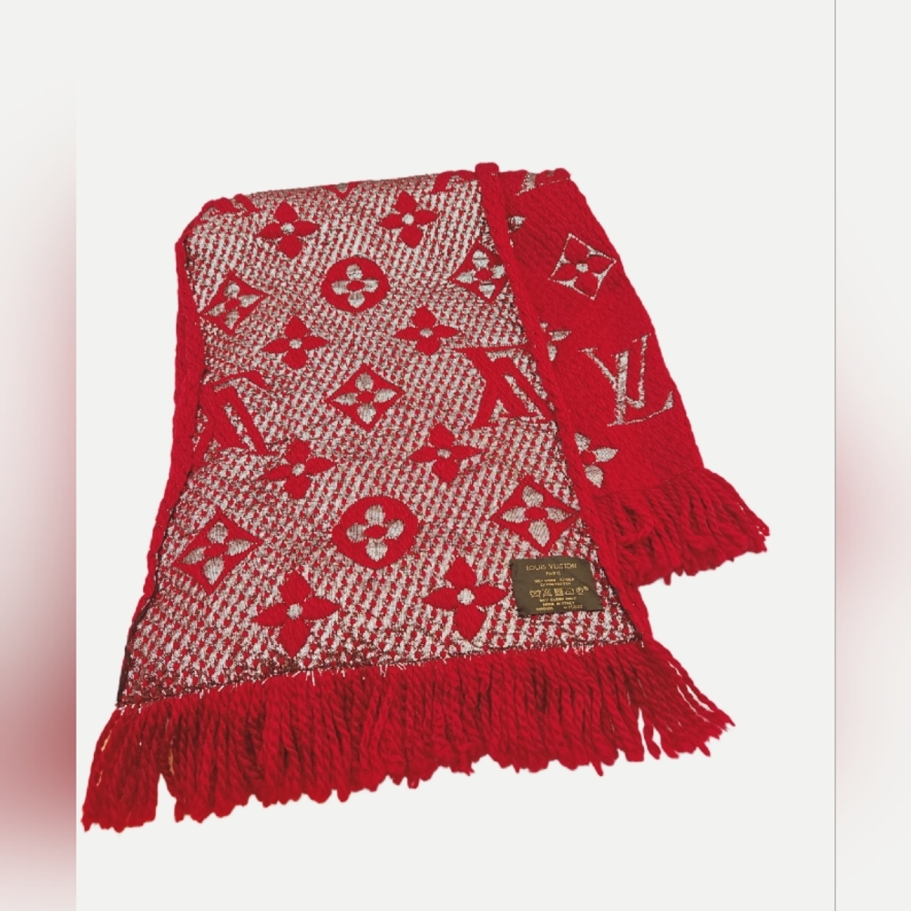 Louis Vuitton Red Metallic Logomania Scarf with Box /COA - Picture 8 of 14